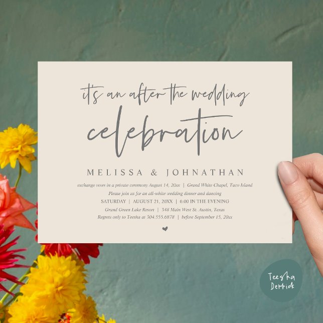 Det är en efter bröllop firande, middag. inbjudningar (Happily Ever After Party, After the wedding celebration Romantic Dinner Invites PDF Cream Grey)