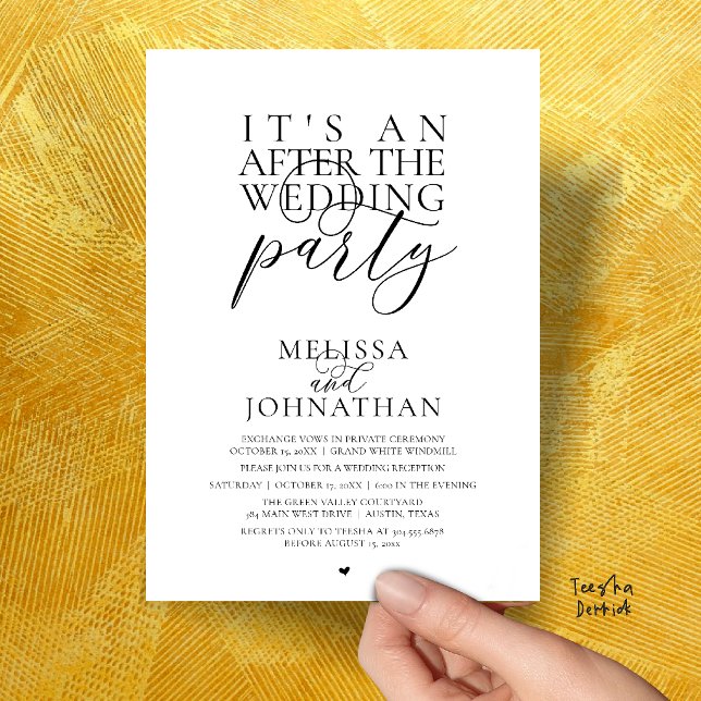 Det är en efterbröllopsfest, modern mottagning inbjudningar (It's an after the wedding party, modern reception invitation Card in Black and White)