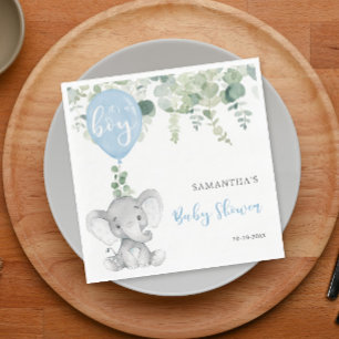 Det är en elefantballonger för barnduschgrej. pappersservett