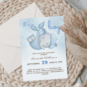 Det är en elefantpojke baby boy shower blå inbjudningar