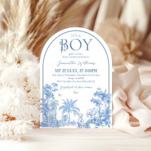 Det är en Elegant Blue Toile Safari Baby Shower Inbjudningar