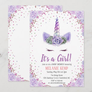 Det är en enhörning blommig baby shower inbjudan f
