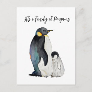 Det är en familj av penguiner vattenfärg teckning helg vykort