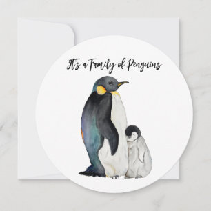 Det är en familj av penguiner vattenfärg teckning julkort