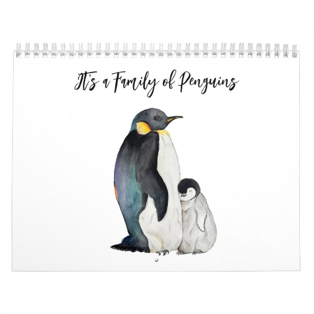 Det är en familj av penguiner vattenfärg teckning kalender (Omslag)