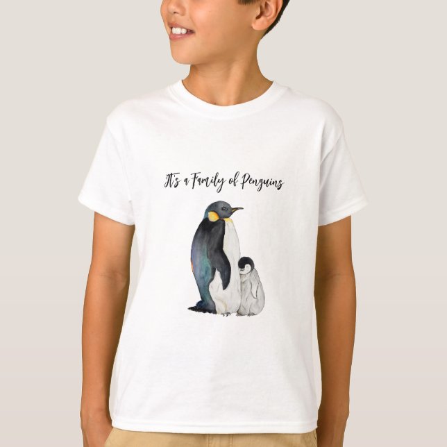 Det är en familj av penguiner vattenfärg teckning t shirt (Framsida)