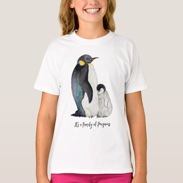 Det är en familj av penguiner vattenfärg teckning t shirt (Framsida)