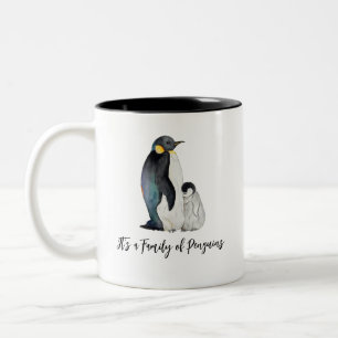 Det är en familj av penguiner vattenfärg teckning Två-Tonad mugg