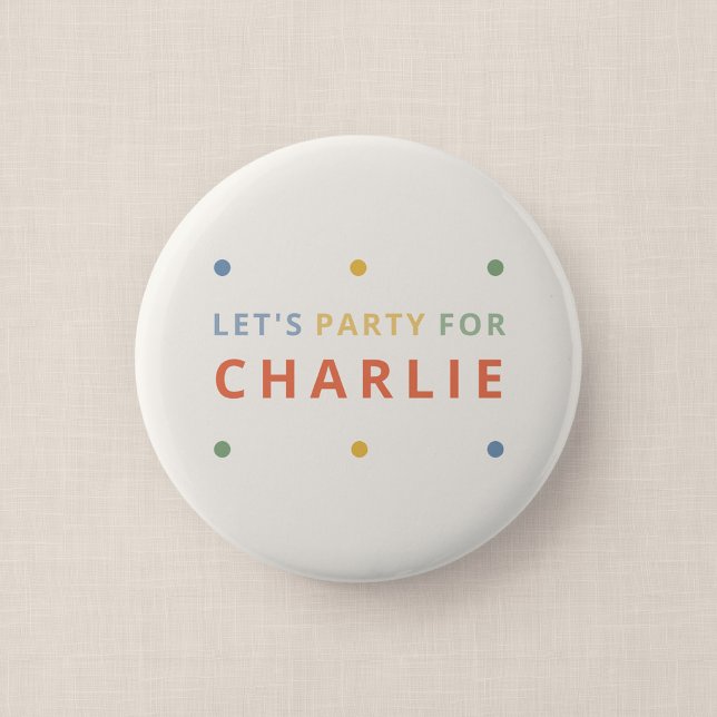 Det är en festlig färgglad festgästknapp knapp (It's a Party - Birthday Favor Button Badge)