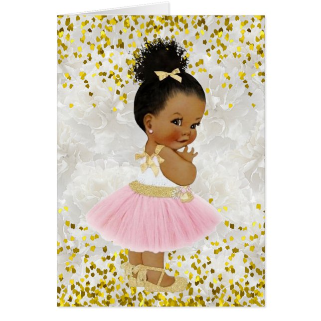 Det är en flicka Afro Puff Baby Ballerina Baby Sho Hälsningskort (Framsidan)