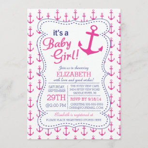 Det är en Flicka Anchor Nautical Baby Shower Inbjudningar