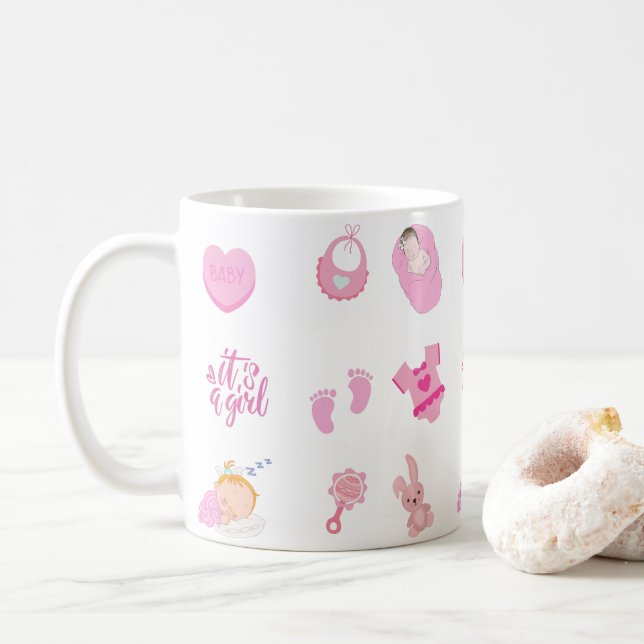 Det är en flicka! Baby Birth, Baby Shower Gift Kaffemugg (Med munk)