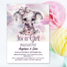 Det är en flicka Baby Elephant Girl Baby Shower Inbjudningar