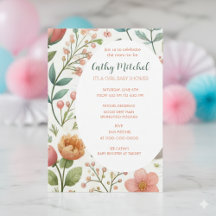 Det är en flicka baby shower blomsterinbjudan