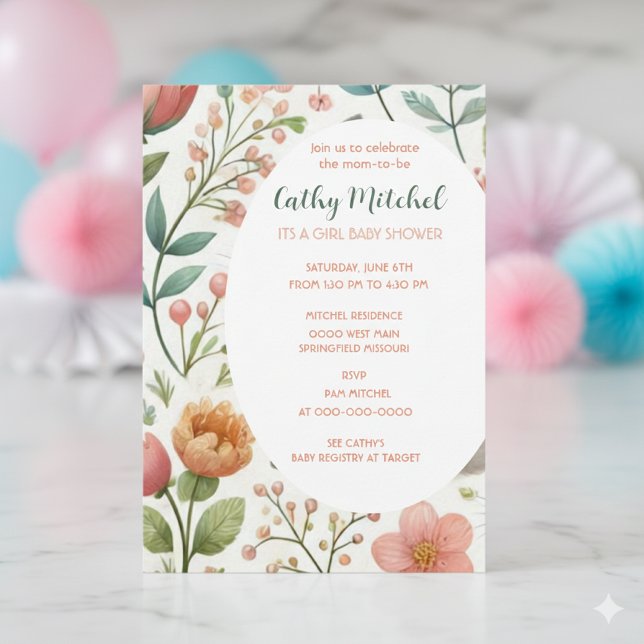 Det är en flicka baby shower blomsterinbjudan inbjudningar (Skapare uppladdad)