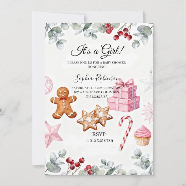 Det är en flicka - Baby Shower-inbjudan Inbjudningar (Framsida)