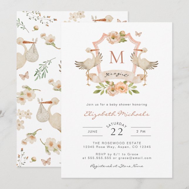 Det är en flicka! Baby Shower Inbjudningar (Fram/baksida)