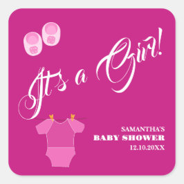 Det är en flicka! Baby Shower Rosa Modern. Fyrkantigt Klistermärke
