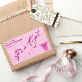 Det är en flicka! Baby Shower Rosa Modern. Napkins Rektangulärt Klistermärke