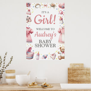Det är en flicka! Babyduschhängning poster