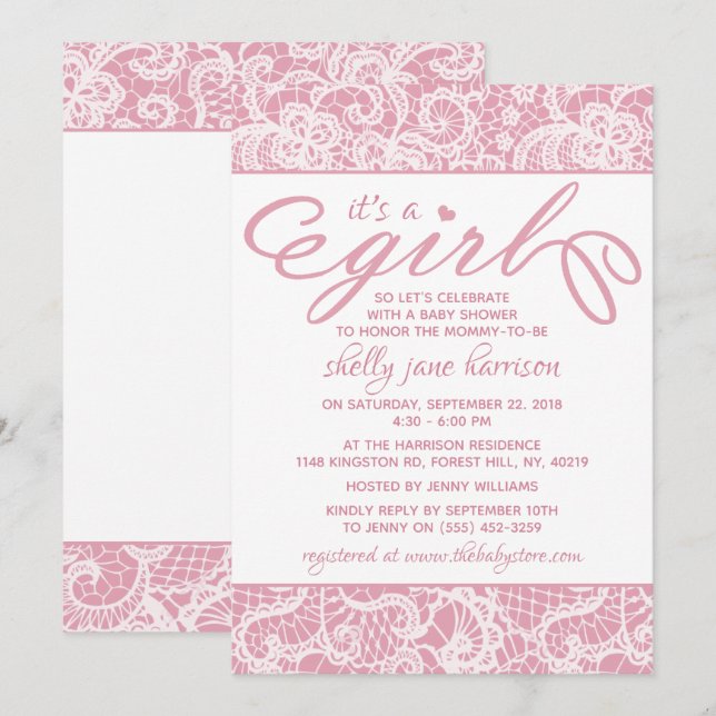 Det är en flicka! Babykläder för finare Rosa och v Inbjudningar (Fram/baksida)