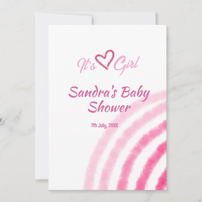 DET ÄR EN Flicka BABYSHOWER ROSA REGNBÅGE PASTELL  Inbjudningar (Framsida)