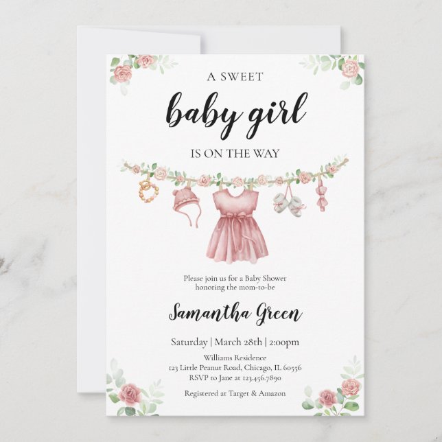 Det är en flicka Barnkläder Baby Shower Inbjudningar (Framsida)