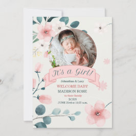 Det är en flicka Birth Teal och Peach Blommar Meddelande