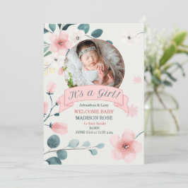 Det är en flicka Birth Teal och Peach Blommar Meddelande