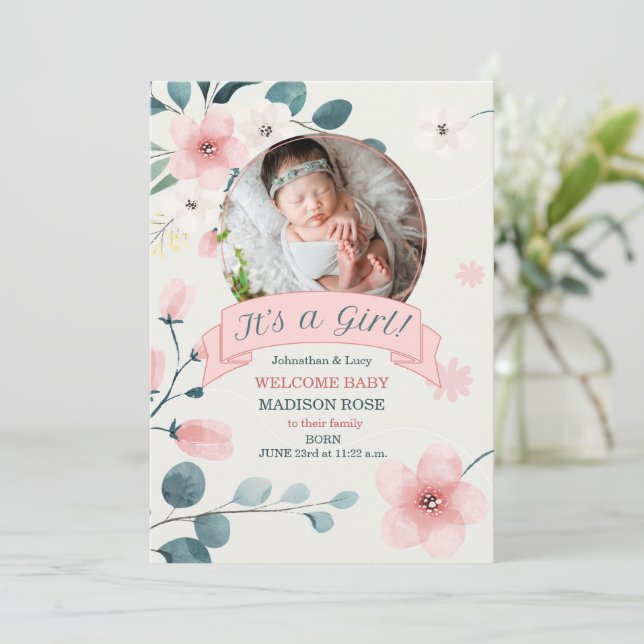 Det är en flicka Birth Teal och Peach Blommar Meddelande (Stående Fram)