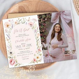 Det Är En Flicka Blommig Bebis Badrumsfotografi Inbjudningar