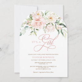 Det är en flicka Blush Blommor Barnkalas Inbjudan