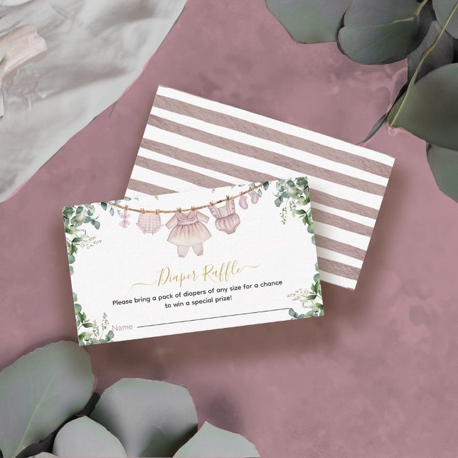 Det är en flicka Boho Baby Shower Raffle Biljett Tilläggskort (It’s A Girl Pink Boho Clothes Greenery Baby Shower Enclosure Card)