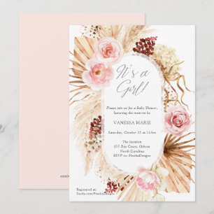 Det är en flicka Boho Blommigt Pampas Grass Baby S Inbjudningar