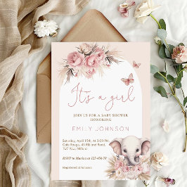 Det är en flicka Boho Elephant Rosa Baby Shower Inbjudningar