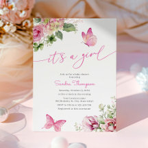 Det är en flicka Butterfly Blommigt Baby Shower