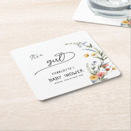 Det är en flicka! Colorful WildblomBaby Shower Underlägg Papper Kvadrat