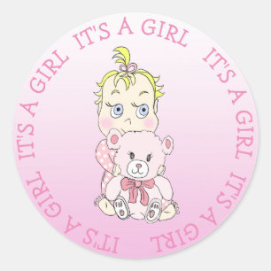Det är en flicka Cute Baby och Nalle Runt Klistermärke