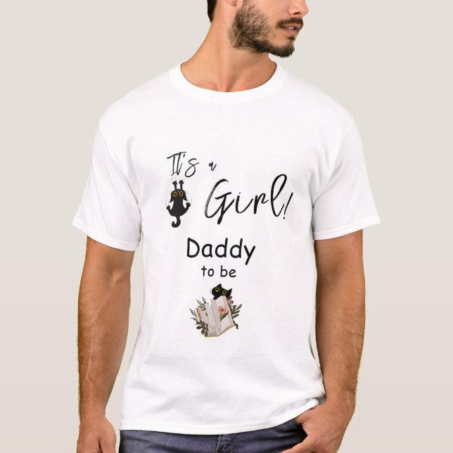 Det är en flicka! Cute Black Cat och Bok ska T Shirt (Framsida)