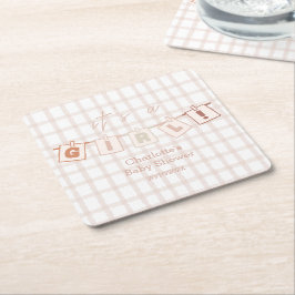 Det är en flicka Cute Brown Gingham Notedry Baby S Underlägg Papper Kvadrat