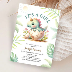 Det är en flicka! Cute Dino Dinosaur Girl Baby Sho Inbjudningar
