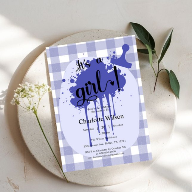 Det är en flicka Cute Pastel Gingham Baby Shower Inbjudningar (Skapare uppladdad)