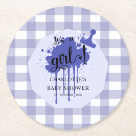 Det är en flicka Cute Pastel Gingham Baby Shower Underlägg Papper Rund