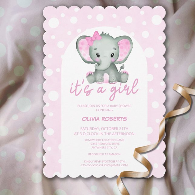 Det är en flicka Cute Rosa Elephant Baby Shower Inbjudningar (Skapare uppladdad)