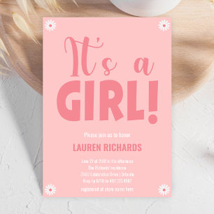 Det är en flicka Cute Rosa Little Flowers Baby Sho Inbjudningar