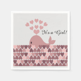 Det är en flicka! Cute Rosa Whale Pappersservett