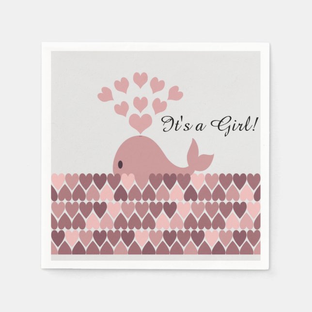 Det är en flicka! Cute Rosa Whale Pappersservett (Framsidan)