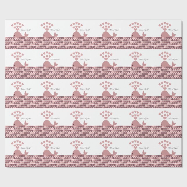 Det är en flicka! Cute Rosa Whale Presentpapper (Seam)