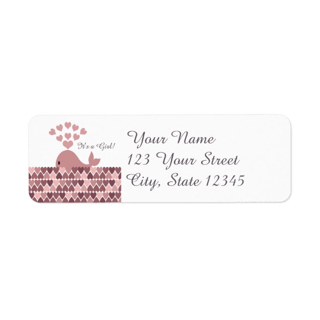 Det är en flicka! Cute Rosa Whale Returadress Etikett (Framsidan)