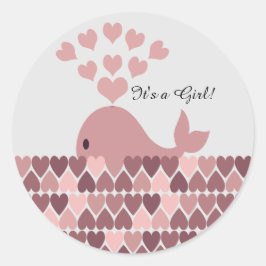 Det är en flicka! Cute Rosa Whale Runt Klistermärke